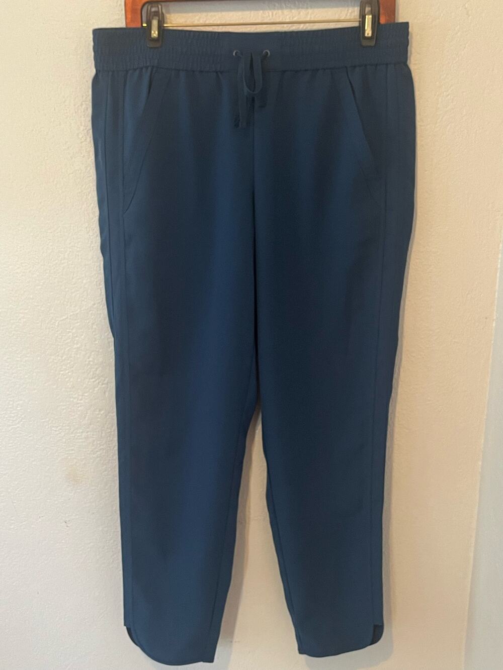 Women's Lou & Grey Teal Straight Leg Pants Elastic Tie w/ Pockets Waist Size M